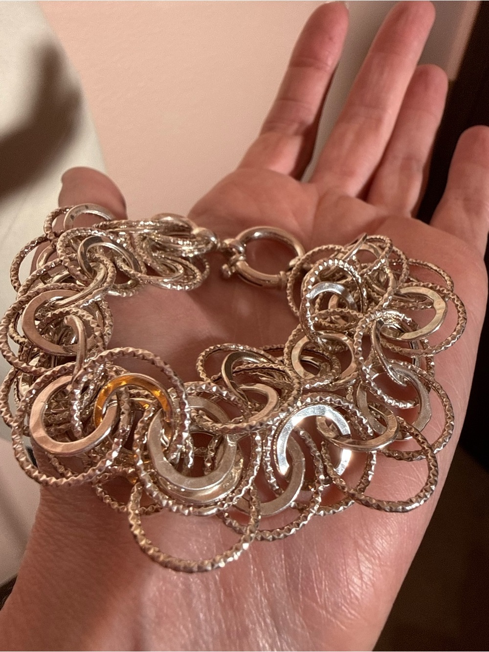 Modernist hammered Sterling silver Oversized double chain wide bracelet Turkey